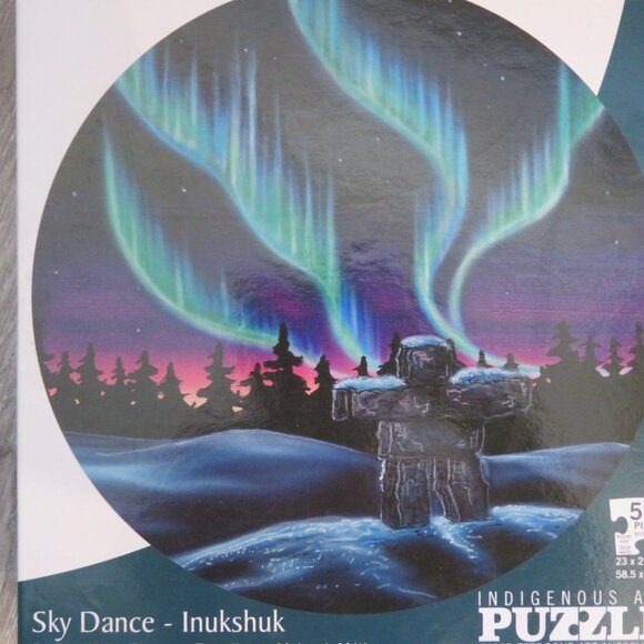 Sky Dance-Inukshuk 500 Piece Round Puzzle Indigenous Art Sealed Box (K744) - Picture 2 of 5